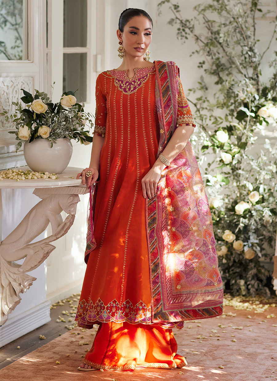 KUSUM BURNT ORANGE KALIDAAR AND DUPATTA