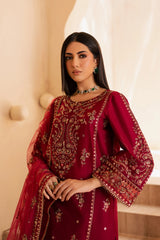 Beet Red 3Pc - Embroidered Solid Dress