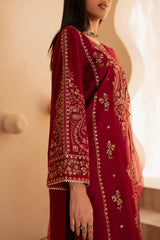 Beet Red 3Pc - Embroidered Solid Dress
