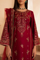 Beet Red 3Pc - Embroidered Solid Dress