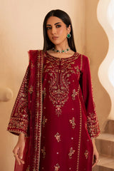 Beet Red 3Pc - Embroidered Solid Dress
