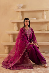 Zariah 3Pc - Embroidered Solid Dress