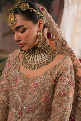 Coral, Peach and Gold Bridal Peshwas and Lehnga Set (BR-08)