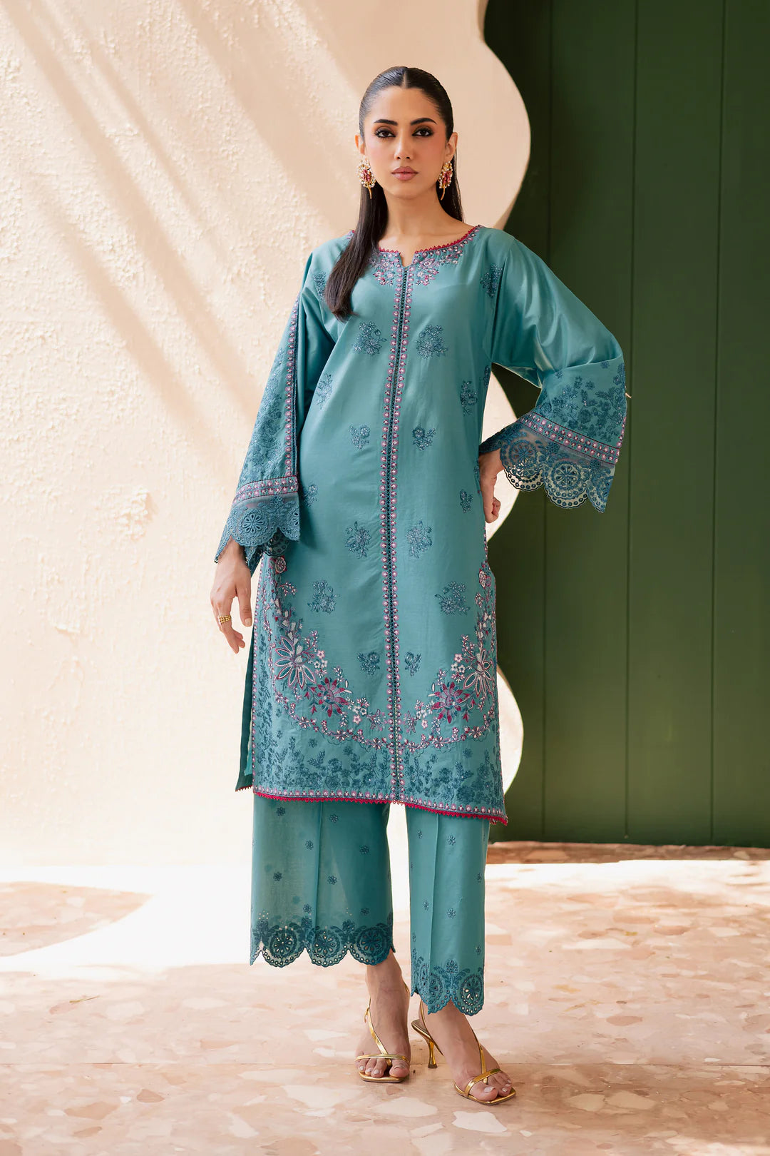 Versak 2Pc - Embroidered Solid Dress
