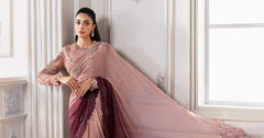 Unstitched Embroidered Chiffon Saree | BD-3001 - Maria b