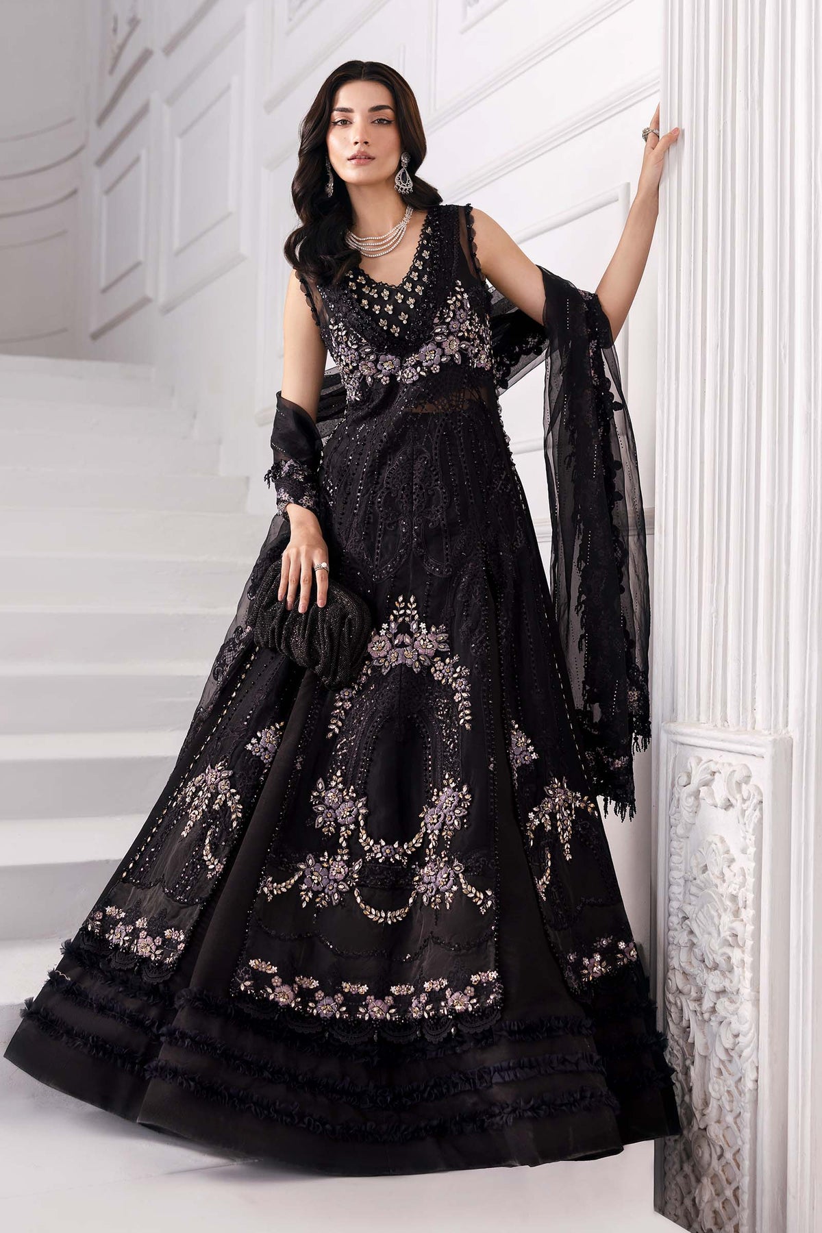 3 Piece Unstitched Embroidered Organza Suit | BD-3004 - Maria b