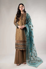 3 Piece Embroidered Cotton Satin Suit | CSS-808