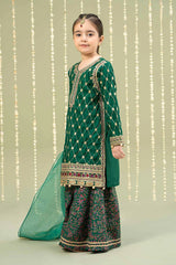 3 Piece Embroidered Raw Silk Suit | MKS-W24-28