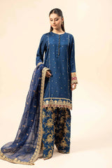 3 Piece Embroidered Raw Silk Suit | SF-W24-04