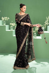 3 Piece Embroidered Net Saree | SF-W24-11