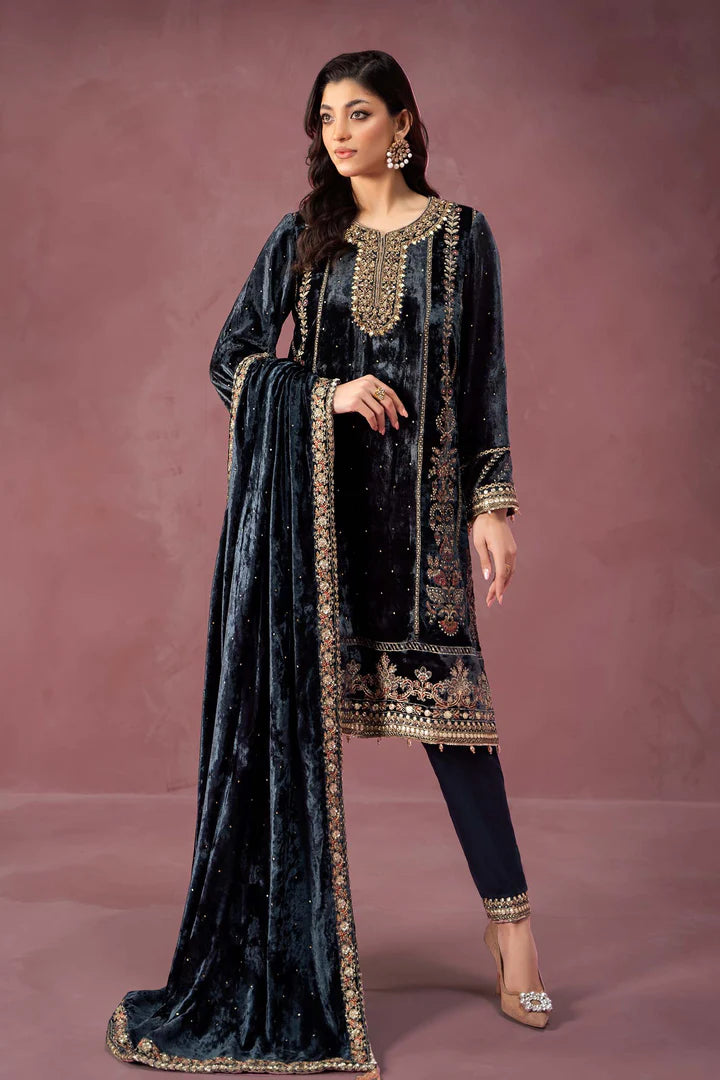 3 Piece Embroidered Velvet Suit | SF-W24-14