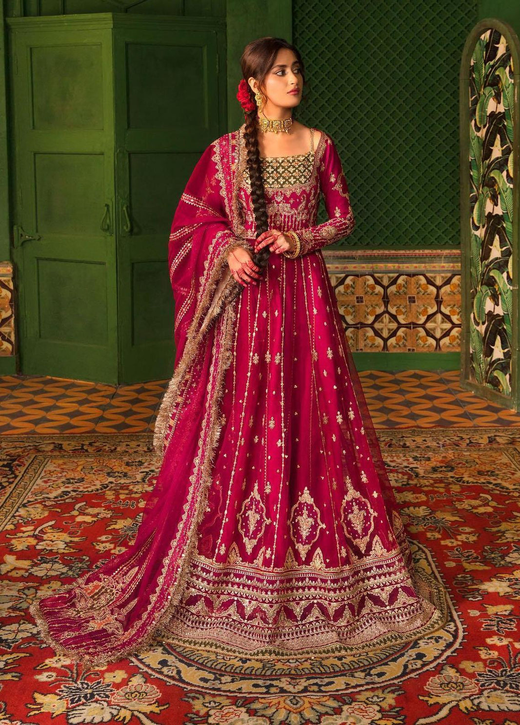 qalamkar red dress Qalamkar RF01 Muskan 3 Piece Raw Silk Dress Set L / Raw Silk / Red