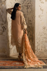 Stitched Peach Embroidered Shirt + Culotte + Dupatta
