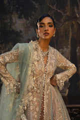 Stitched Luxury Embroidered Front Open Organza Suit