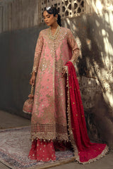 Stitched Raw Silk Angarkha Coat, Gharara & Dupatta