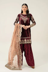 3 Piece Embroidered Velvet Suit | SF-W24-80